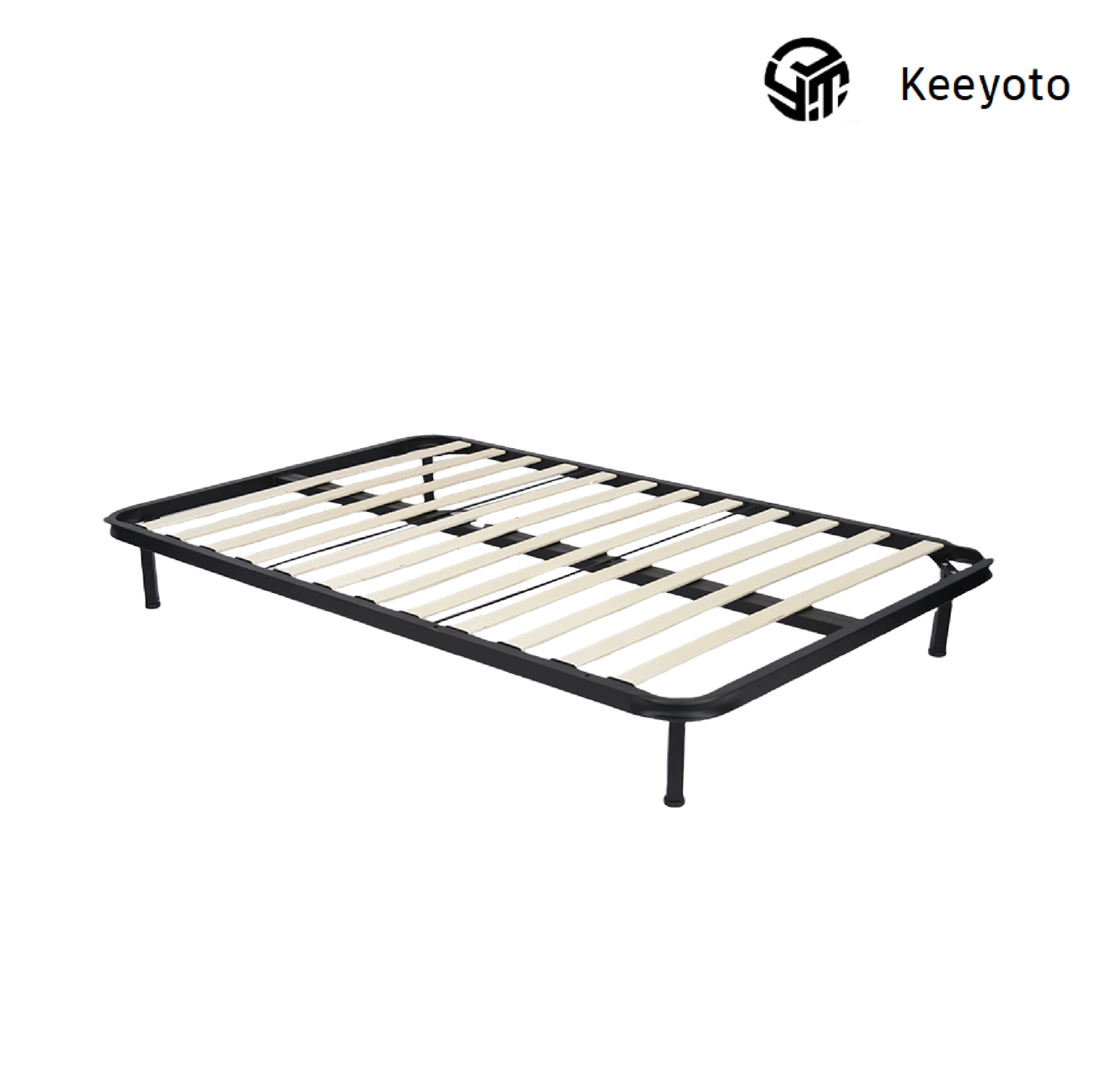 Double size metal bed frame, stable heavy-duty steel slat bed base for couple bedroom, economical double bed support OEM wholesale