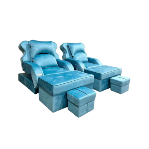 2-Seater Bright Blue Suede Electric Pedicure Massage Sofa Set, Adjustable Backrest & Matching Separate Lifting Footstools Commercial Spa Recliner with German OKIN Silent Motor