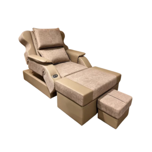 Khaki Linen Fabric Luxury Electric Pedicure Massage Sofa, Adjustable Backrest & Separate Detachable Lifting Footstool Commercial Spa Recliner with German OKIN Silent Motor