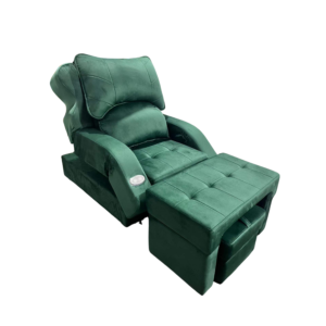 Dark Green Tufted Suede Electric Integrated Pedicure Massage Sofa, Adjustable Backrest & Built-In Lifting Footrest Commercial Spa Recliner with German OKIN Silent Motor