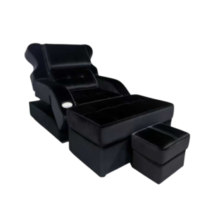 Full Black Luxury Electric Integrated Pedicure Massage Sofa, Adjustable Backrest & Detachable Lifting Footstool Commercial Spa Recliner Chair with German OKIN Silent Motor