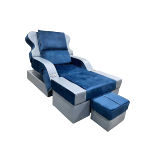 Two-Tone Blue & Light Grey Electric Integrated Pedicure Massage Sofa, Adjustable Backrest & Separate Lifting Footstool Commercial Spa Recliner with German OKIN Silent Motor