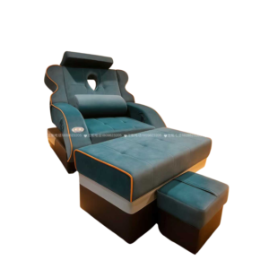 Dark Green Suede Luxury Electric Pedicure Massage Sofa with Gold Piping & Hollow Neck Support, Adjustable Backrest & Lifting Footstool Commercial Spa Recliner with German OKIN Silent Motor