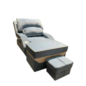 Dark Grey Luxury Electric Integrated Pedicure Massage Sofa with Brown Base Trim, Adjustable Backrest & Independent Lifting Footstool Commercial Spa Recliner with German OKIN Silent Motor