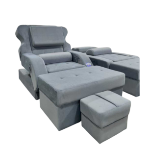 Grey Suede Luxury Electric Pedicure Massage Sofa Set, Adjustable Backrest & Independent Lifting Footstool Commercial Spa Recliner with German OKIN Silent Motor