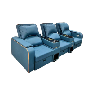 3-Seater Integrated Electric Pedicure Massage Sofa with Middle Storage Console, Adjustable Backrest & Lifting Footrest Blue Leather Spa Recliner with German OKIN Silent Motor