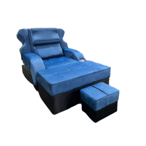 Luxury Electric Integrated Pedicure Massage Sofa with Adjustable Backrest & Lifting Footstool, Blue Suede Spa Recliner Equipped with German OKIN Silent Motor