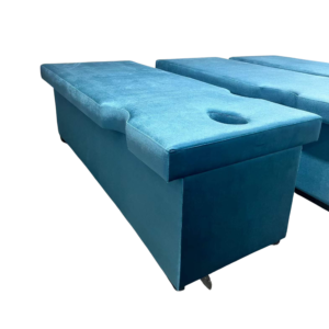 Dark Blue Suede Static Chinese Massage Bed with Face Hole, Solid Base Fixed Therapy Table for Massage Salon & Physiotherapy Spa